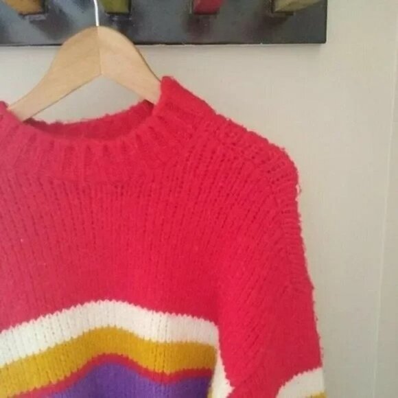 Nordstrom Stripe Wool Alpaca Chunky Oversized Knit Sweater Medium - Picture 5 of 9